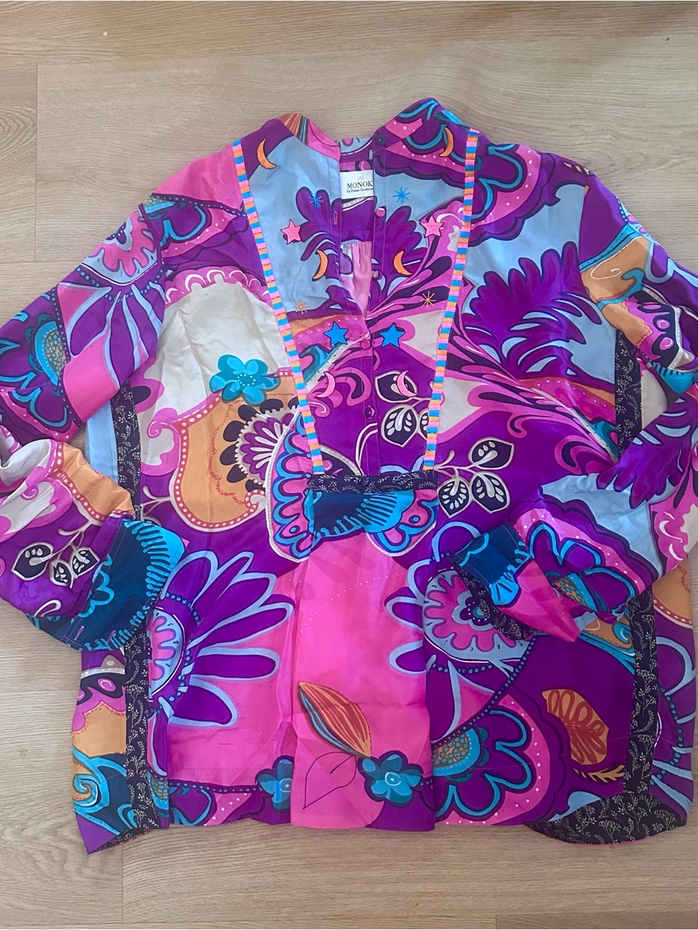 Monoki Women's Multicolor Floral Kimono Tunic Top- Pink & Purple